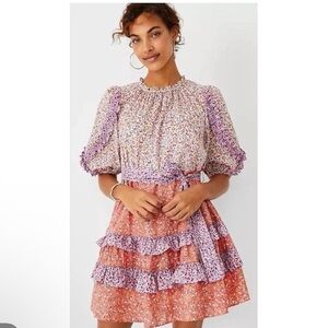 ANN TAYLOR FLORAL Ruffle Flare Dress Garden Party Sz 6